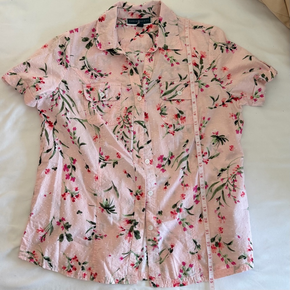 Karen Scott Floral Pink Button-Up Shirt
